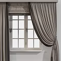 Elegant Gray Curtains Partially Drawn Over White Framed Window With Panes