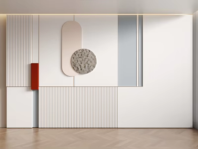 Modern Wall Decor With Geometric Shapes White Background And Wooden Floor 3d model