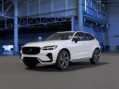 White Volvo SUV With Modern Design And Black Wheels In Spacious Industrial Hall 3d model