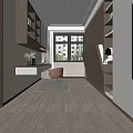Modern Study Room Interior With Wooden Bookshelves Writing Desk Armchair And Large Window