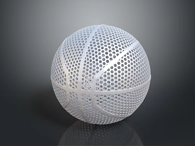 White Basketball Shaped Decorative Sphere With Honeycomb Perforated Surface Design 3d model