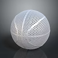 White Basketball Shaped Decorative Sphere With Honeycomb Perforated Surface Design 3d model