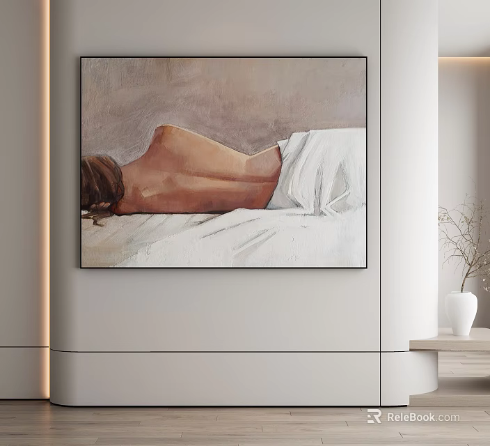 Abstract Painting Of Female Back With White Cloth And Light Background In Modern Room 3d model 