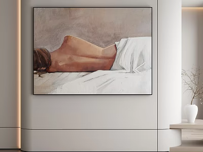 Abstract Painting Of Female Back With White Cloth And Light Background In Modern Room 3d model