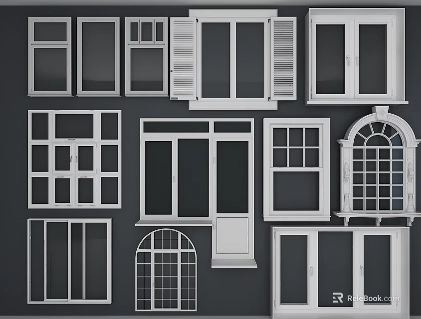 Casement Windows In Various Styles And White Frames For Home Design 3d model
