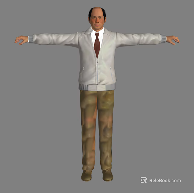Man in White Jacket Red Tie and Khaki Pants with Arms Outstretched 3d model 