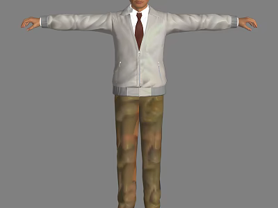 Man in White Jacket Red Tie and Khaki Pants with Arms Outstretched 3d model