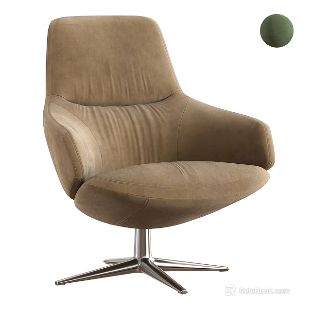 Beige Suede Office Chair With Curved Backrest Armrests And Metal Five Star Swivel Base 3d model 