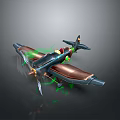 Futuristic Aircraft 3D Model Featuring Green Glowing Effects Dark Bronze Body And Dynamic Design