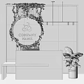 Modern Luxury Reception Desk With Marble Countertop Green Plants Circular Logo And Gray Wall Decor