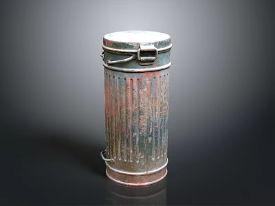Rusted Metal Trash Can With Ribbed Design Lid And Handle For Vintage Decor 3d model