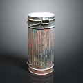 Rusted Metal Trash Can With Ribbed Design Lid And Handle For Vintage Decor