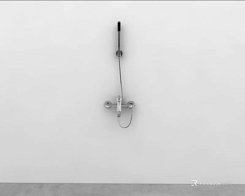 Modern Wall Mounted Shower Faucet with Sleek Design Installed on White Bathroom Wall 3d model 