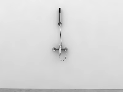 Modern Wall Mounted Shower Faucet with Sleek Design Installed on White Bathroom Wall 3d model