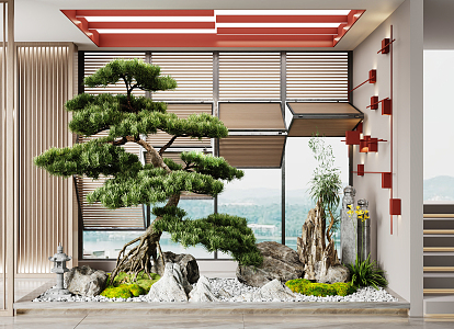 New Chinese style landscape sketch courtyard sketch plant pile landscape tree fern stone pebble moss 3d model