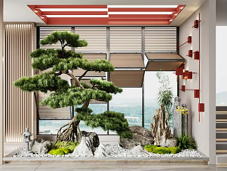 New Chinese style landscape sketch courtyard sketch plant pile landscape tree fern stone pebble moss 3d model