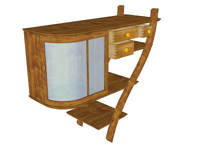 Elegant Wooden Bookcase With Glass Doors Drawers And Tiered Shelves Design 3d model