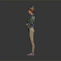 Animated Female Character With Mechanical Arm Blue Top Beige Pants Pink Shoes And Decorative Headpiece
