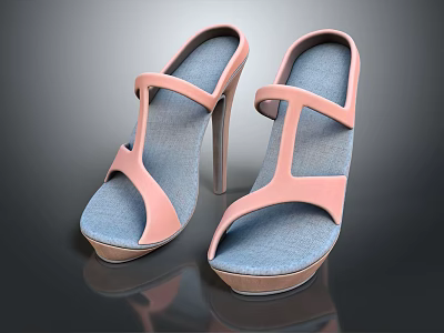 Fashionable Women's Pink Sandals With Blue Insole And Stiletto Heel Platform Sole 3d model