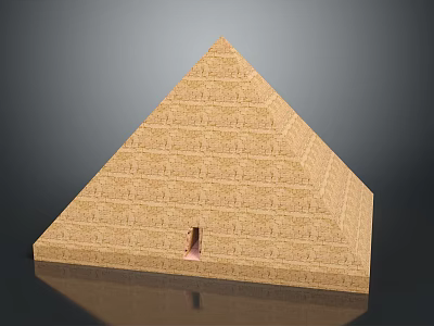 Scenic View of Ancient Pyramid with Stone Bricks Entrance and Reflective Base 3d model