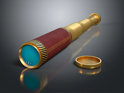 Professional Commercial Equipment Telescope With Golden Red Design Metal Body And Small Cap 3d model