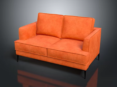 Modern Orange Two Seater Sofa With Slim Black Legs And Upholstered Design 3d model