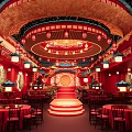 Chinese Style Banquet Hall With Red Decor Traditional Lanterns And Dragon Patterns