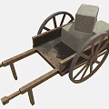 Traditional Wooden Cart With Stacked Stones And Large Wooden Wheels Design