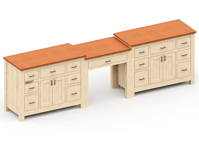 Wooden Entryway Cabinet with Side Cabinet Orange Top Multiple Drawers and Doors 3d model