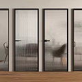 Modern Glass Doors With Black Frames And Textured Panels In Interior Space 3d model