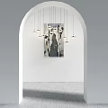 Modern Spherical Pendant Lights Hanging In Interior With Abstract Painting Background