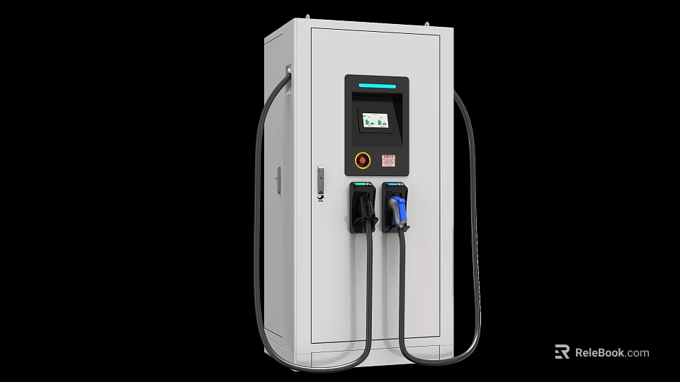 White Industrial Electric Vehicle Charging Station With Dual Ports And Digital 3d model 
