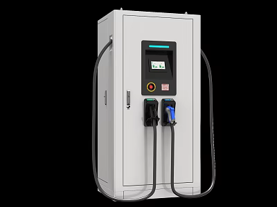 White Industrial Electric Vehicle Charging Station With Dual Ports And Digital 3d model