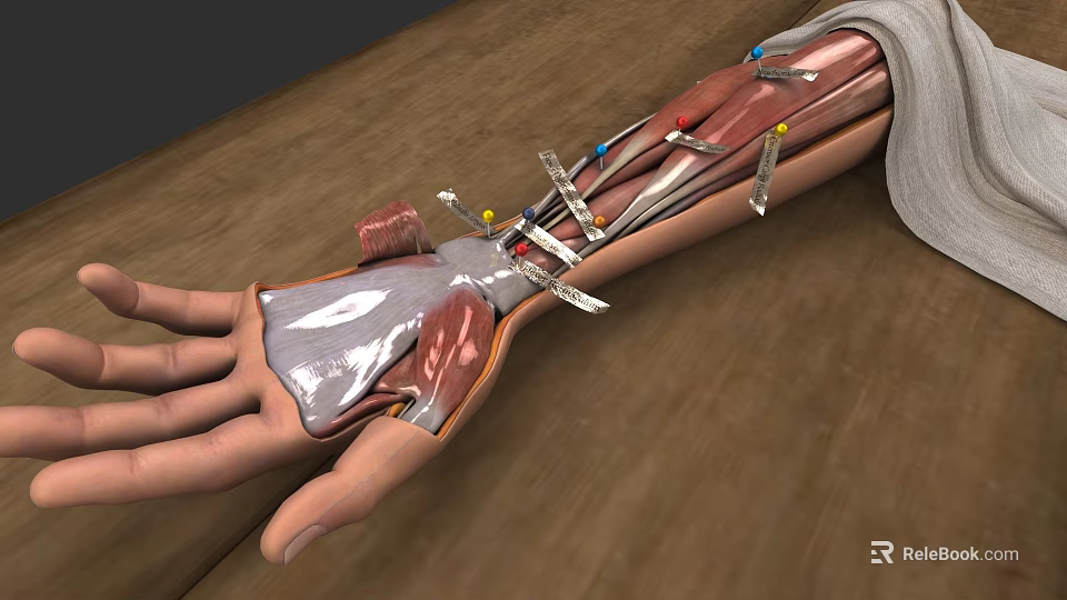 Detailed Arm Wrist And Hand Anatomical Structure With Muscles And Ligaments 3d model 