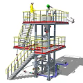 Industrial Equipment With Multi Level Platform Yellow Railings Staircase And Operator