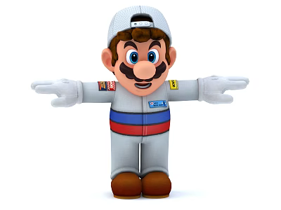 Cartoon Man In Racing Suit With Cap And Arms Outstretched Standing Pose 3d model