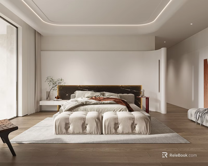 Modern Bedroom Interior Design With King Size Bed And Soft Area Rug 3d model 