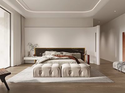 Modern Bedroom Interior Design With King Size Bed And Soft Area Rug 3d model