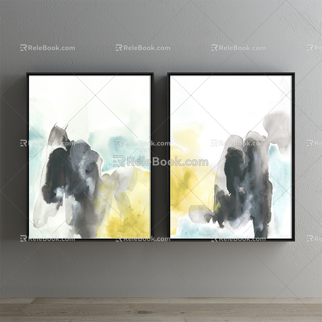 Modern abstract painting black and white living room abstract decorative painting 3d model