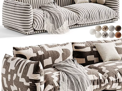Two Seater Sofa with Striped and Geometric Pattern Throw Blanket and Multiple Color Options 3d model