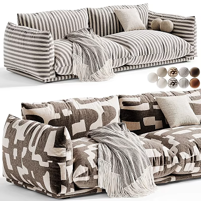 Two Seater Sofa with Striped and Geometric Pattern Throw Blanket and Multiple Color Options 3d model