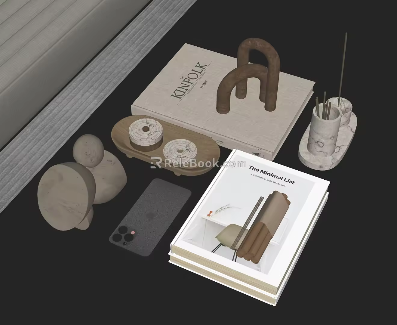 Modern decorations ornaments books mobile phone 3d model
