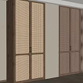 Modern Wooden Wardrobe With Rattan Grid Doors In Minimalist Interior Space