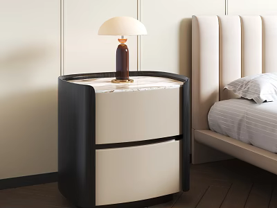 Modern Minimalist Nightstand With Table Lamp And Drawers Next To Bed 3d model
