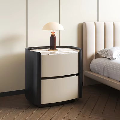 Modern Minimalist Nightstand With Table Lamp And Drawers Next To Bed 3d model