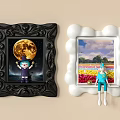 Creative Wall Decor With Black And White Frames Featuring Moon Flower Field And Hanging Figurines 3d model