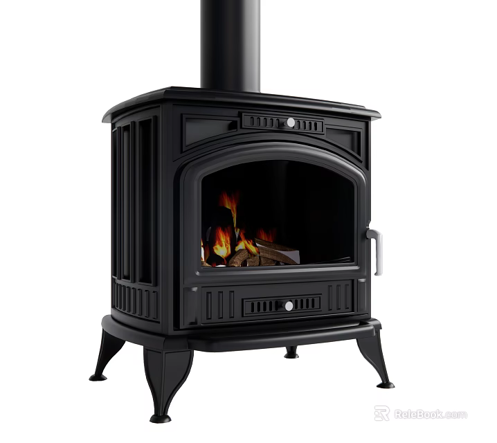 Classic Cast Iron Fireplace With Burning Flames And Sturdy Legs Design 3d model