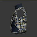 Blue and Yellow Plaid Vest With Round Dots Stand Collar Front Button And Side Pockets 3d model