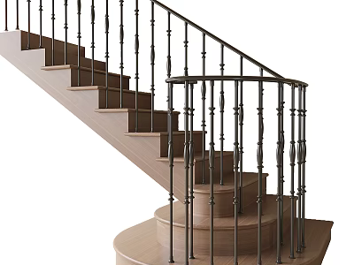 Elegant Modern Staircase Interior Design With Wooden Steps And Metal Railings 3d model