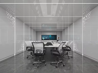 Modern Conference Room Interior Design With Glass Walls Table Chairs And Digital Screen 3d model